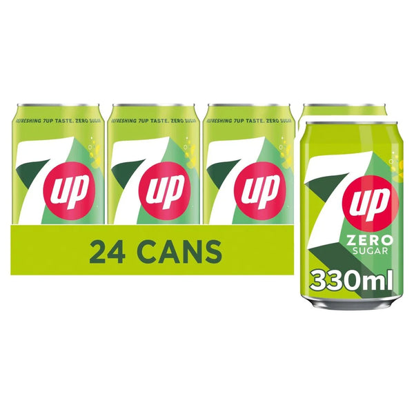 7UP Zero Sugar Free Lemon & Lime Can 330ml, front of pack