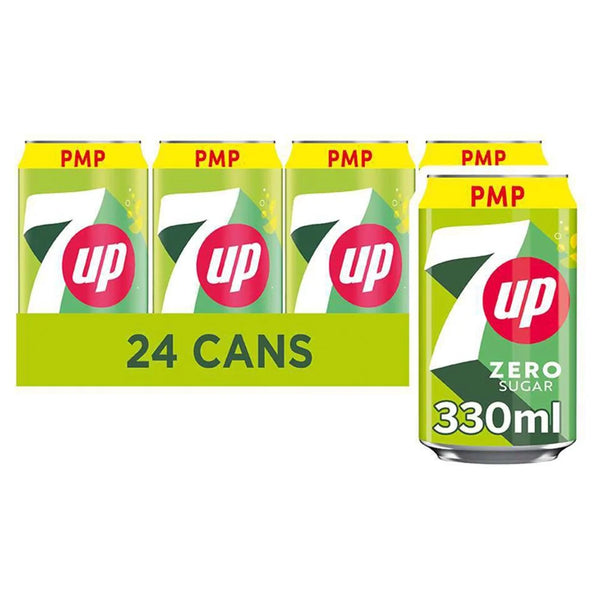 7UP Zero Sugar Free Lemon & Lime Cans 330ml multipack, front of pack