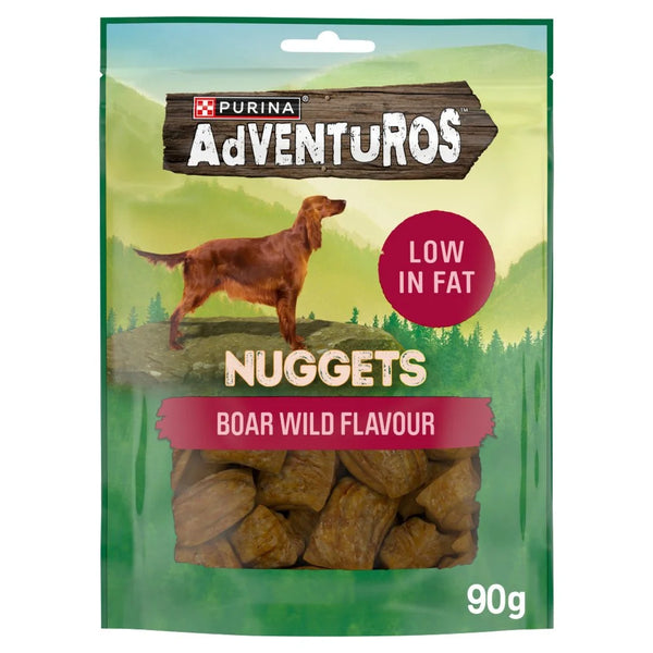 Adventuros Nuggets wild boar flavour dog treats 90g, front of pack