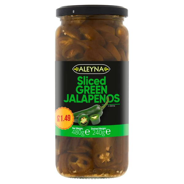 Aleyna Sliced Green Jalapenos in Brine 480g, front of pack