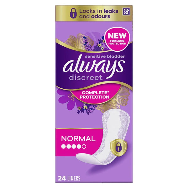 Always Discreet Incontinence Liners Normal 24 pack, front of pack