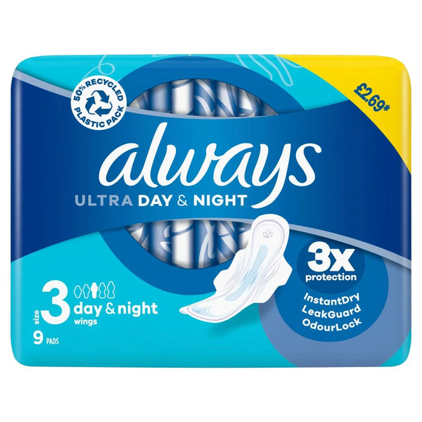 Always Ultra Day & Night (Size 3) Pads with Wings x36, front of pack