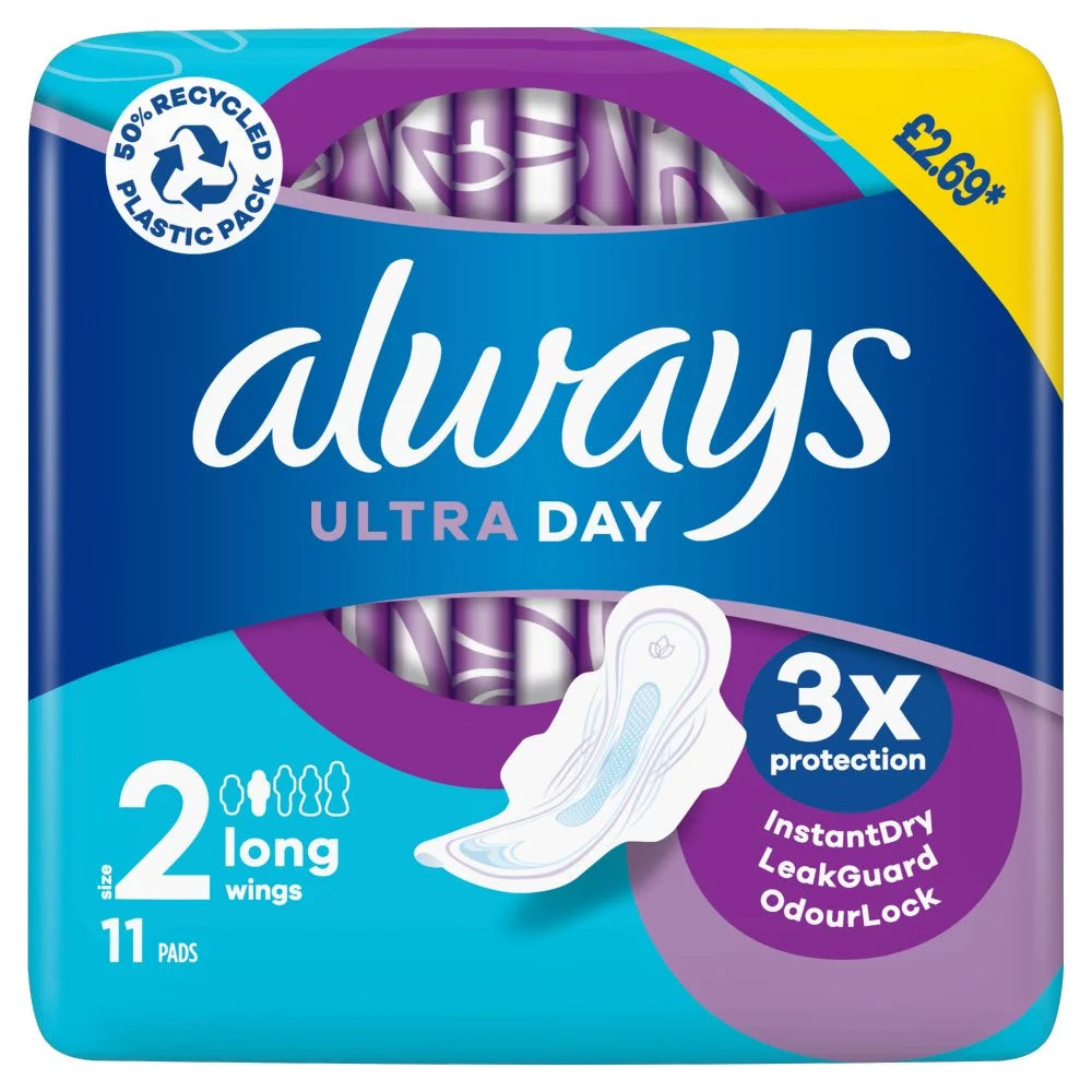 Always Ultra Day Long (Size 2) Pads with Wings x44, front of pack