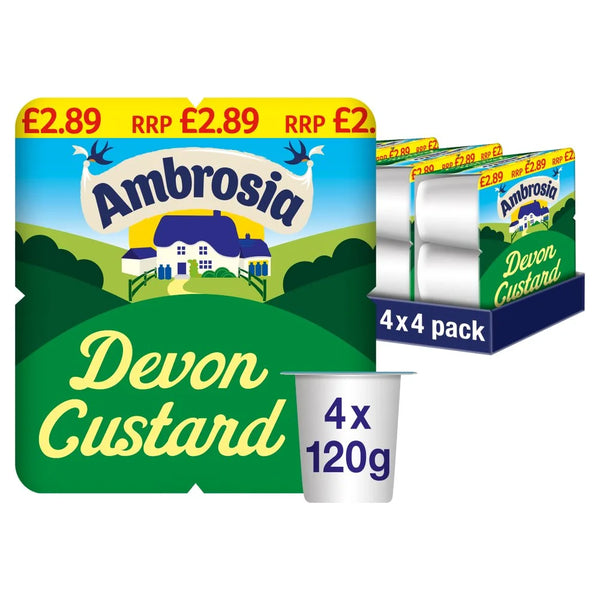 Ambrosia Devon Custard Dessert Snack Pots Multipack 4 x 120g, front of pack