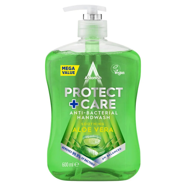 Astonish Protect + Care Anti-Bacterial Handwash Aloe Vera 600ml, front of pack