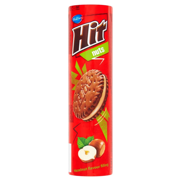 Bahlsen Hit Nuts Hazelnut Flavour Filling Biscuits 220g, front of pack