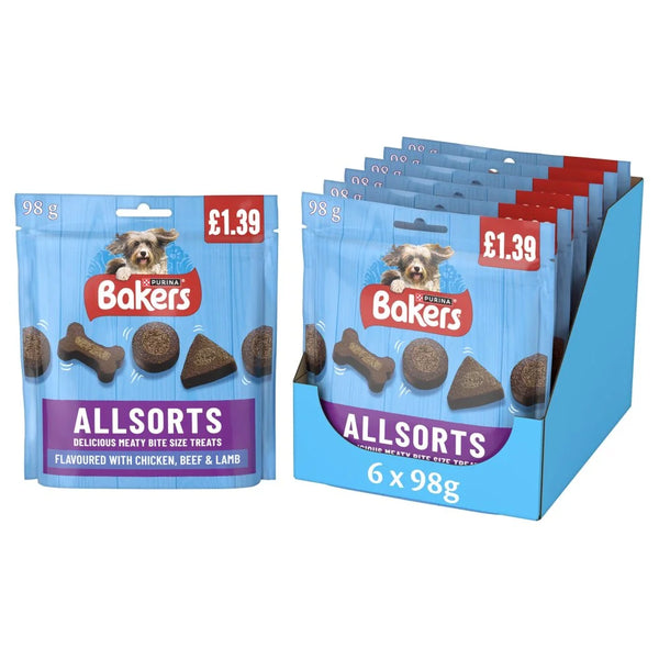 Bakers Allsorts Chicken, Beef and Lamb Dog Treats 98g, front of pack