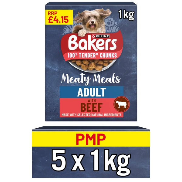 Bakers Meaty Meals Beef Dry Dog Food 1kg, front of pack