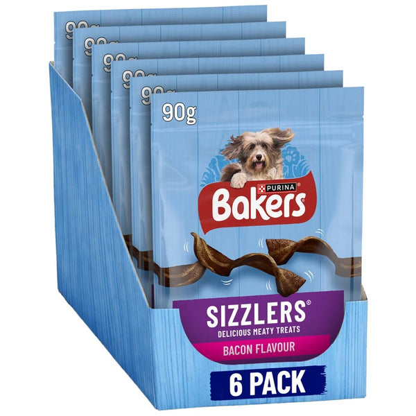 Bakers Sizzlers Bacon Dog Treats 90g, front of pack