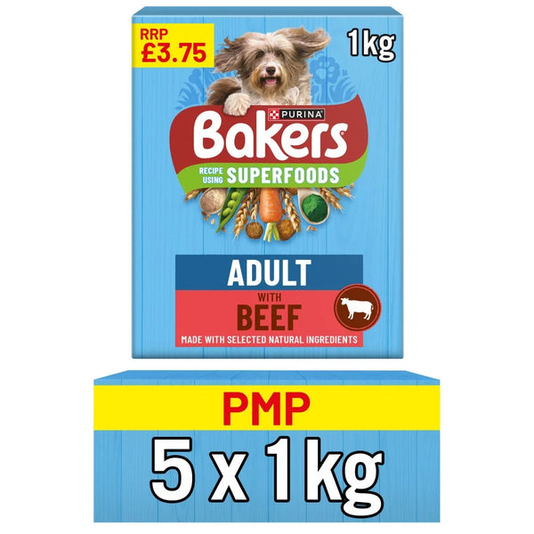 Bakers Superfoods Beef with Vegetables Dry Dog Food 1kg, front of pack