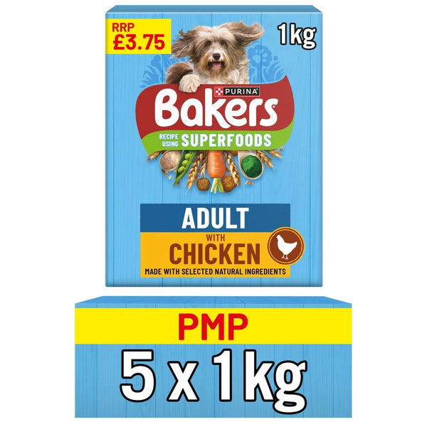 Bakers Superfoods Chicken with Vegetables Dry Dog Food 1kg, front of pack