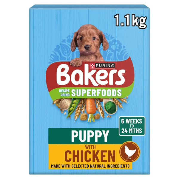 Bakers Superfoods Puppy Chicken with Vegetables Dry Dog Food 1.1kg, front of pack