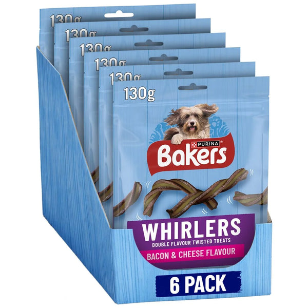Bakers Whirlers Bacon and Cheese Dog Treats 130g, front of pack