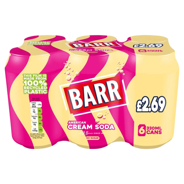 Barr American Cream Soda 6 x 330ml multipack, front of pack