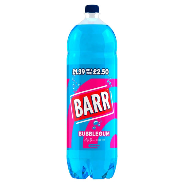 Barr Bubblegum Soft Drink 2L bottle, front of pack