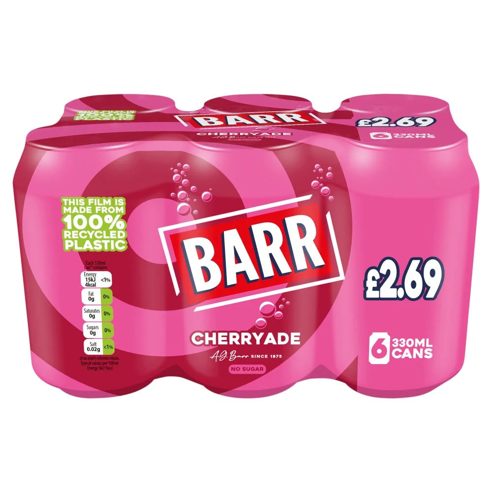 Barr Cherryade Soft Drink 6 x 330ml multipack, front of pack