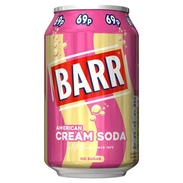 Barr Cream Soda Soft Drink Can 330ml, front of pack