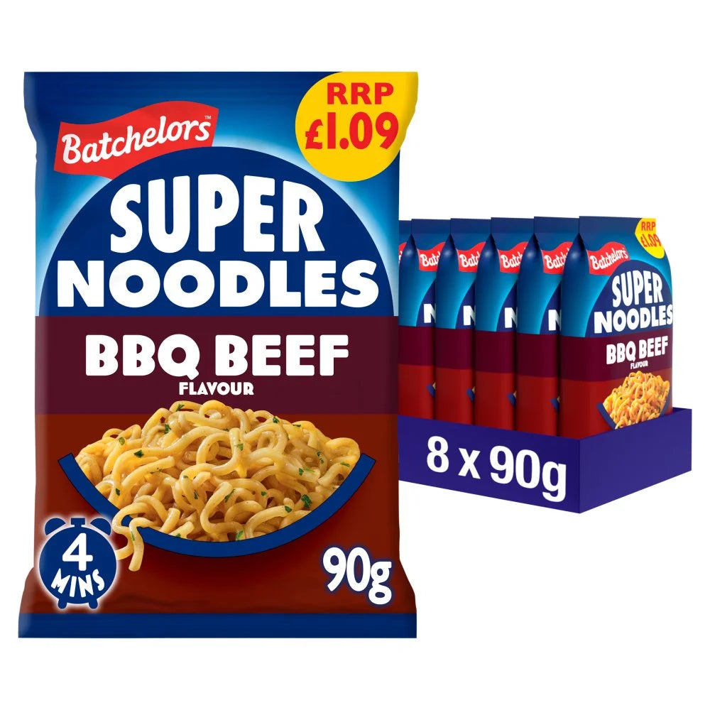 Batchelors Super Noodles BBQ Beef Flavour 90g, front of pack