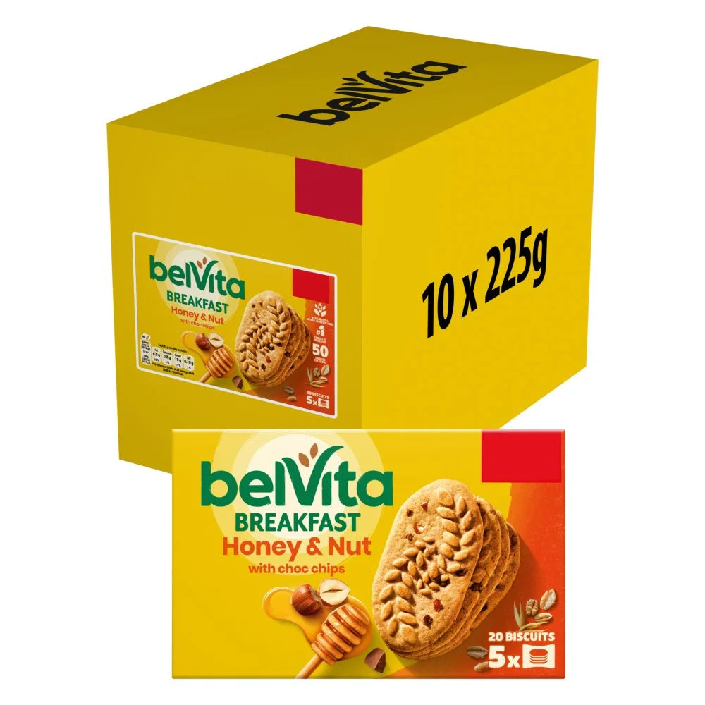 Belvita Honey & Nut with Chocolate Chips Cereal Snack Bars multipack 5 x 45g, front of pack