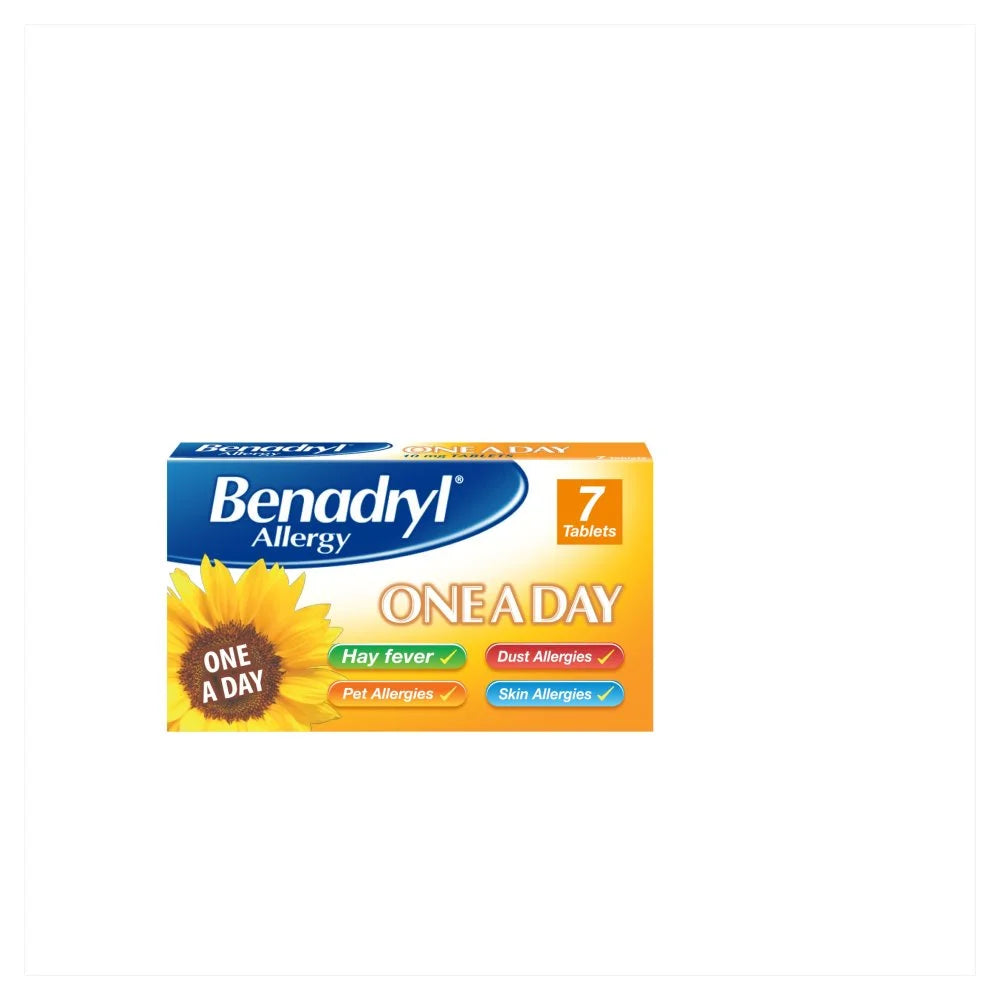 Benadryl Allergy One a Day 10mg Tablets, front of pack