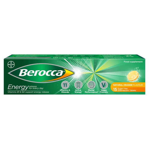 Berocca Natural Orange Flavour Effervescent Tablets 15s, front of pack
