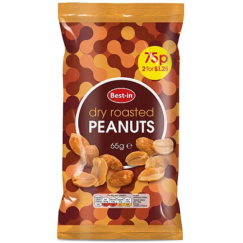 Best-In Dry Roasted Peanuts 65g pack, front of pack