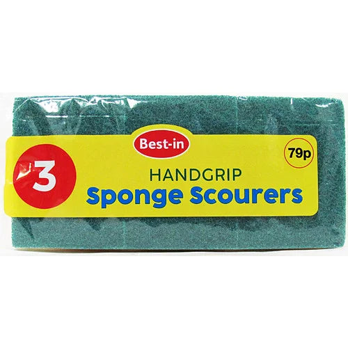 Best-In Hand Grip Sponge Scourers 3 Pack, front of pack