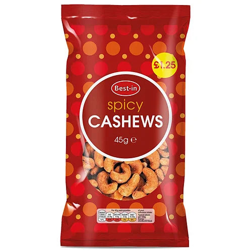 Best-In Spicy Cashews 45g pack, front of pack