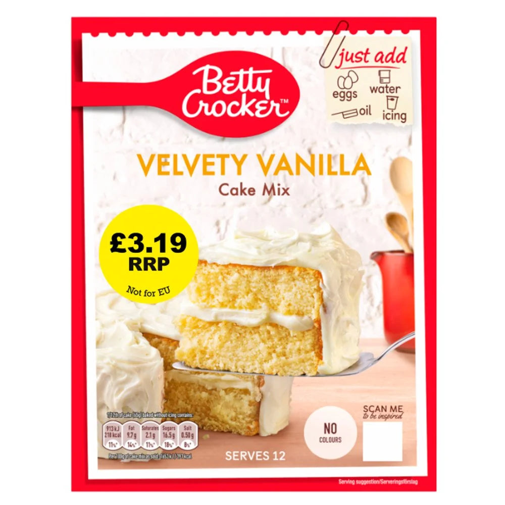 Betty Crocker Velvety Vanilla Cake Mix 425g, front of pack
