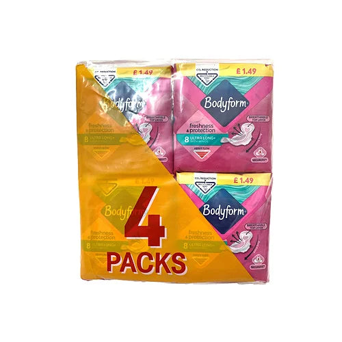 Bodyform Total Protection Ultra Long Sanitary Towels with Wings 8 pack, front of pack