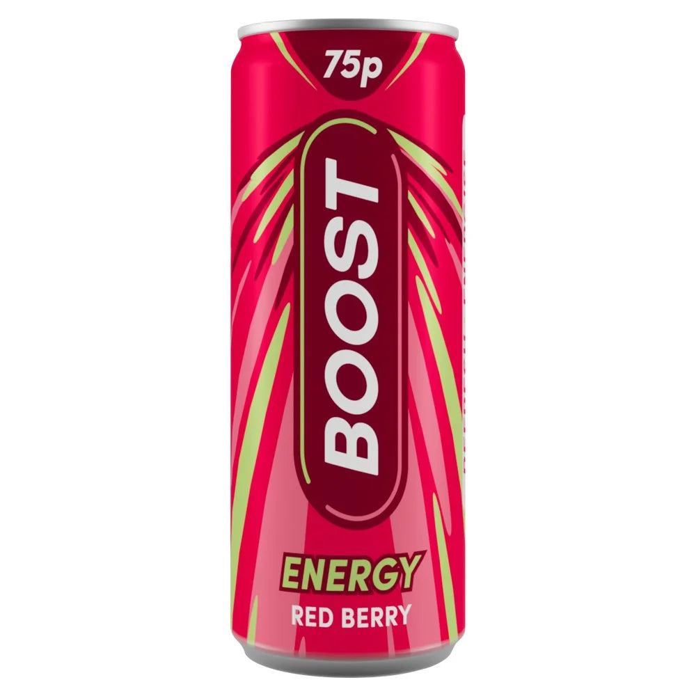 Boost Energy Red Berry 250ml can, front of pack
