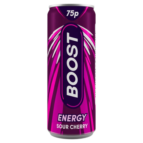 Boost Sour Cherry Energy Drink Can 250ml, front of pack