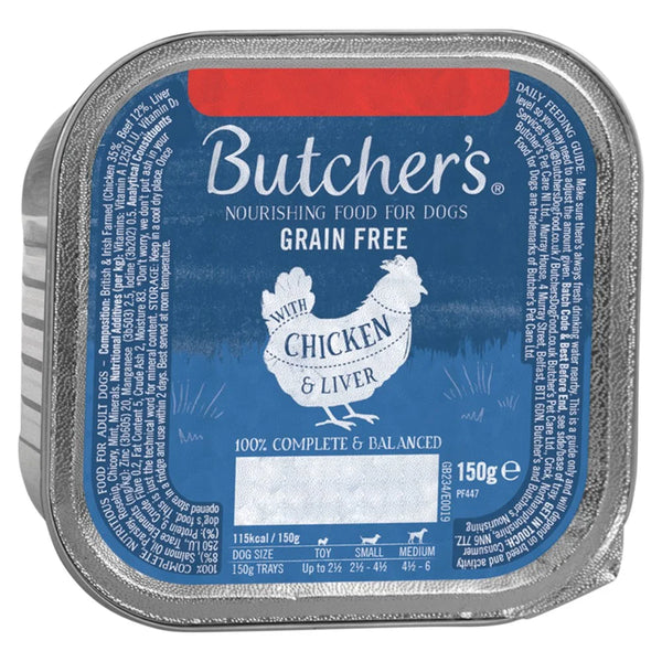 Butcher's with Chicken and Liver dog food 150g, front of pack