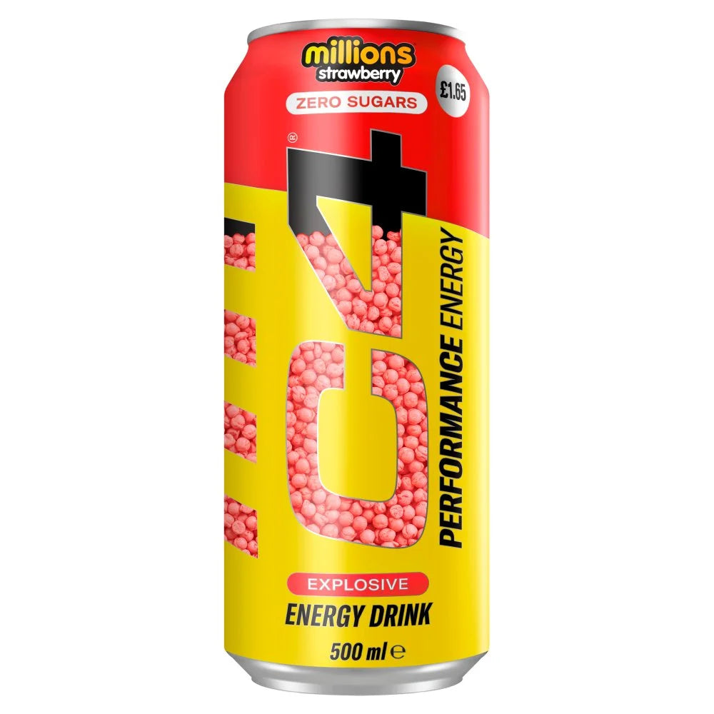 C4 Millions Strawberry Zero Sugars Energy Drink 500ml, front of pack