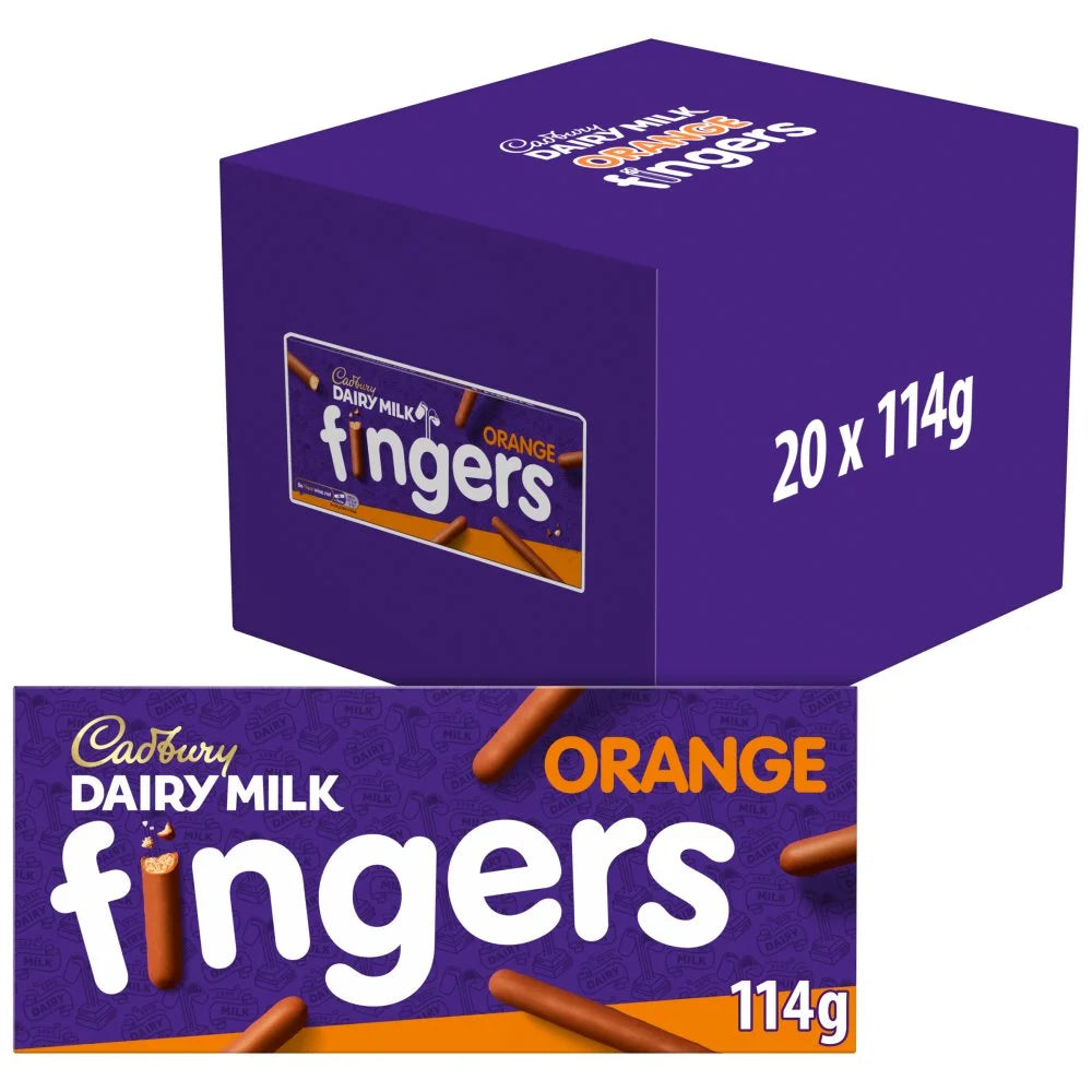 Cadbury Dairy Milk Fingers Orange Flavour Biscuits 114g, front of pack