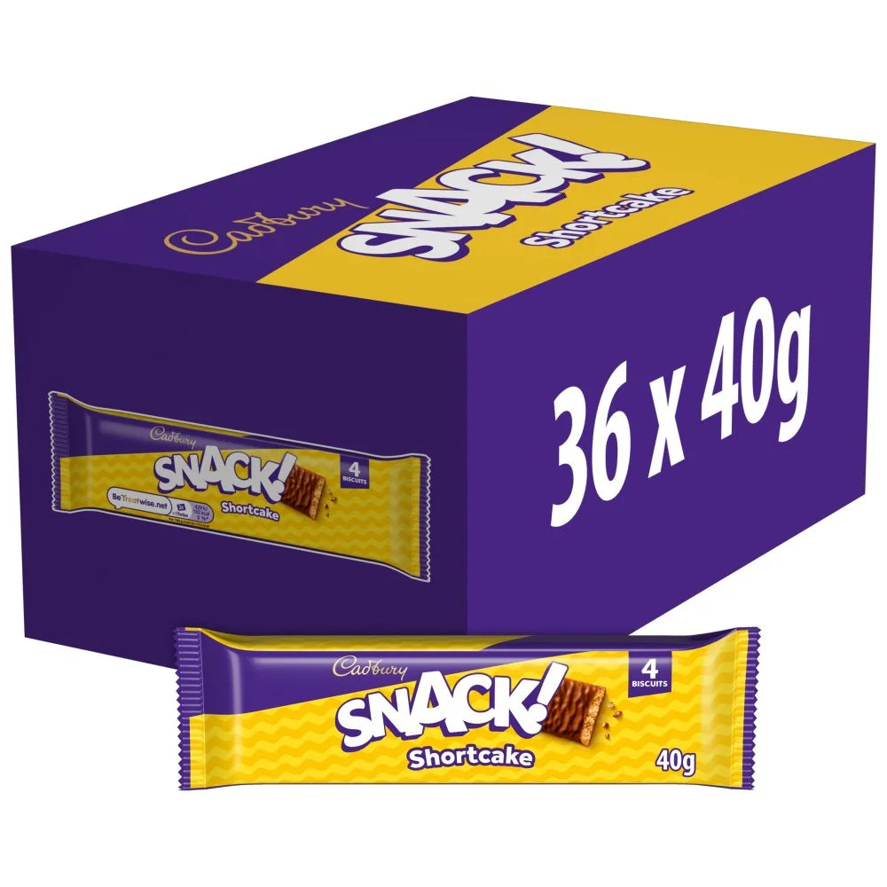 Cadbury Snack Shortcake milk chocolate biscuit 40g, front of pack
