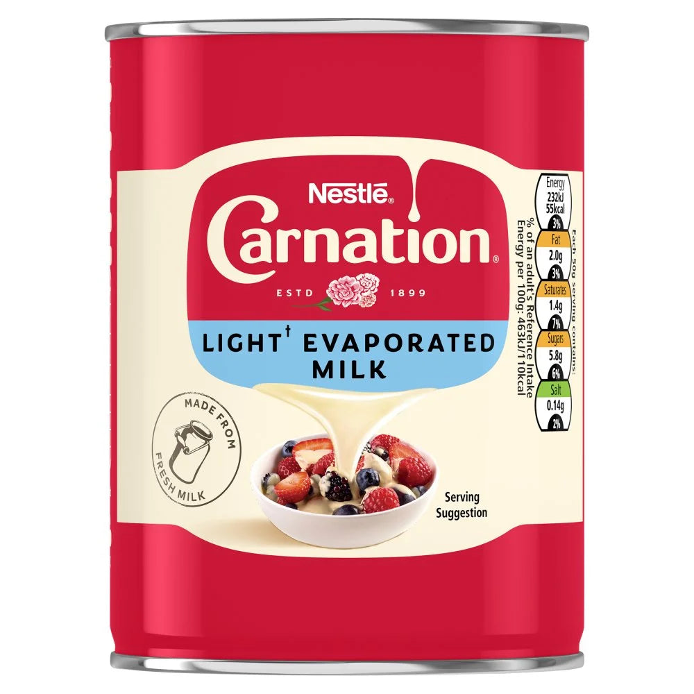 Carnation Light Evaporated Milk 410g tin, front of pack