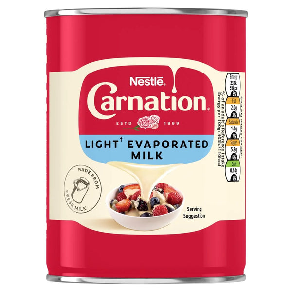 Carnation Light Evaporated Milk 410g tin, front of pack