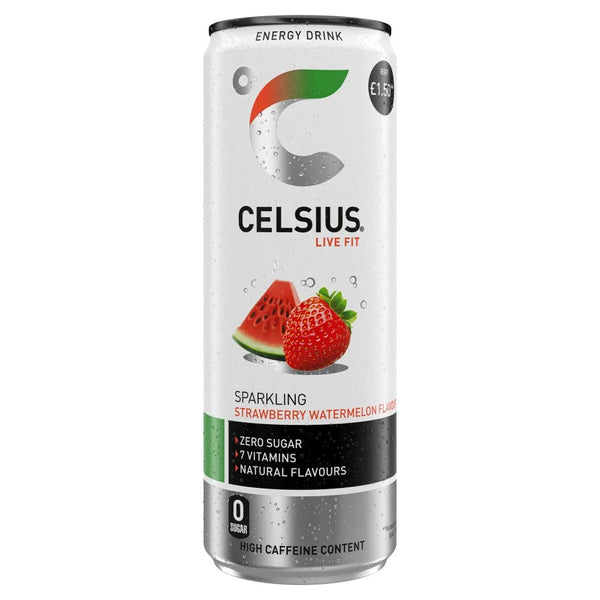 Celsius Sparkling Strawberry Watermelon 355ml, front of pack