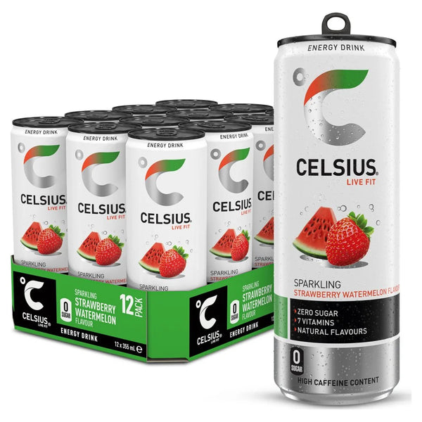 Celsius Sparkling Strawberry Watermelon Energy Drink 355ml, front of pack