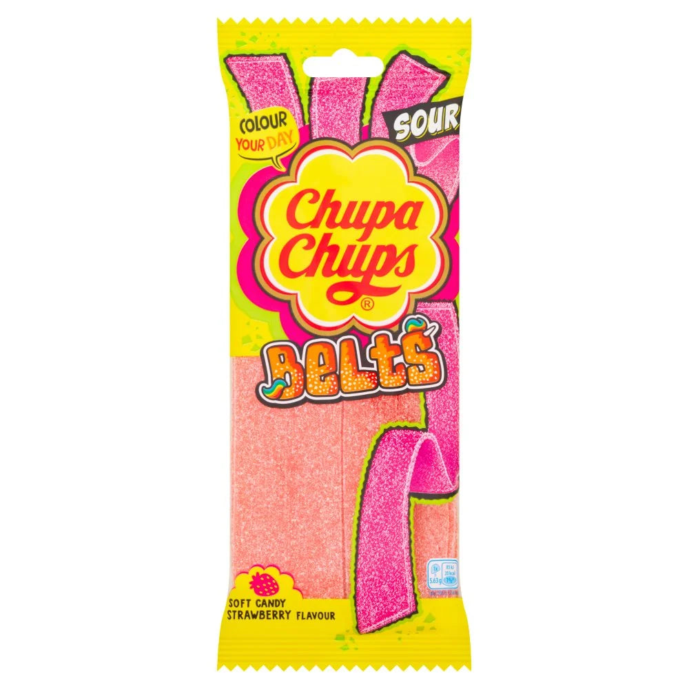 Chupa Chups Belts Strawberry Soft Candy 90g, front of pack