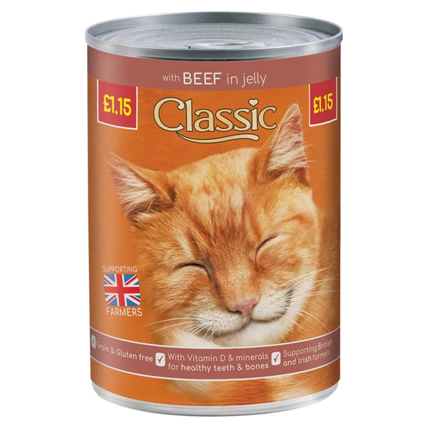 Classic Cat Food with Beef in Jelly 400g, front of pack