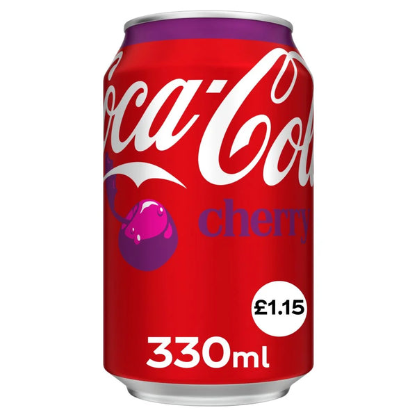 Coca-Cola Cherry Soft Drink 330ml Can, front of pack