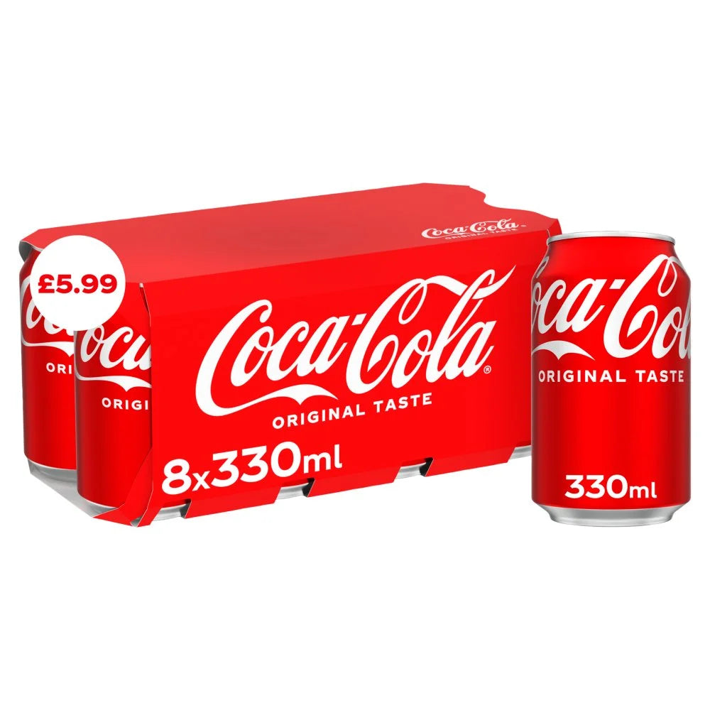 Coca-Cola Original Taste 8 x 330ml Cans, front of pack