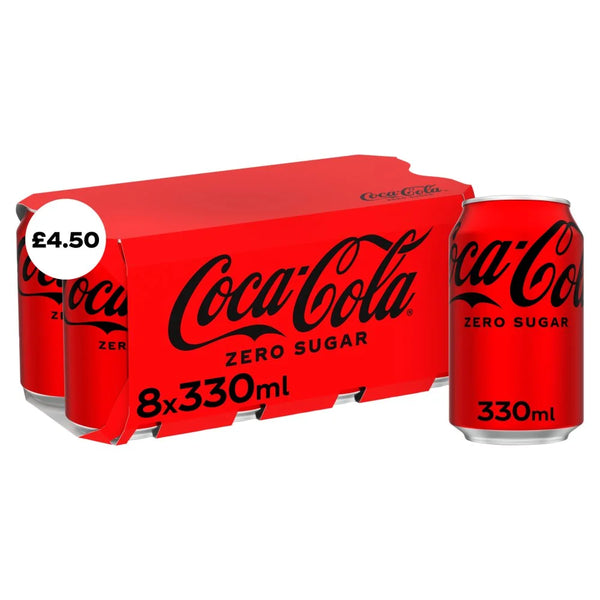 Coca-Cola Zero Sugar 8 x 330ml Cans, front of pack