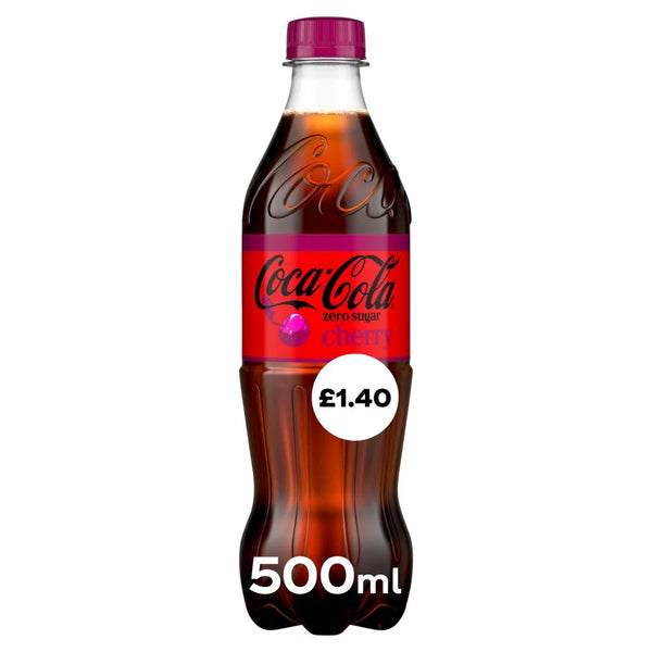 Coca-Cola Zero Sugar Cherry 500ml Bottle, front of pack