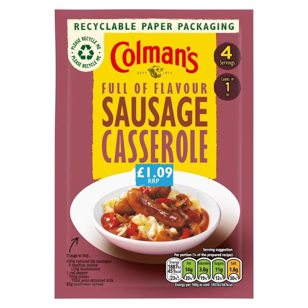 Colman's Recipe Mix Sausage Casserole 39g, front of pack
