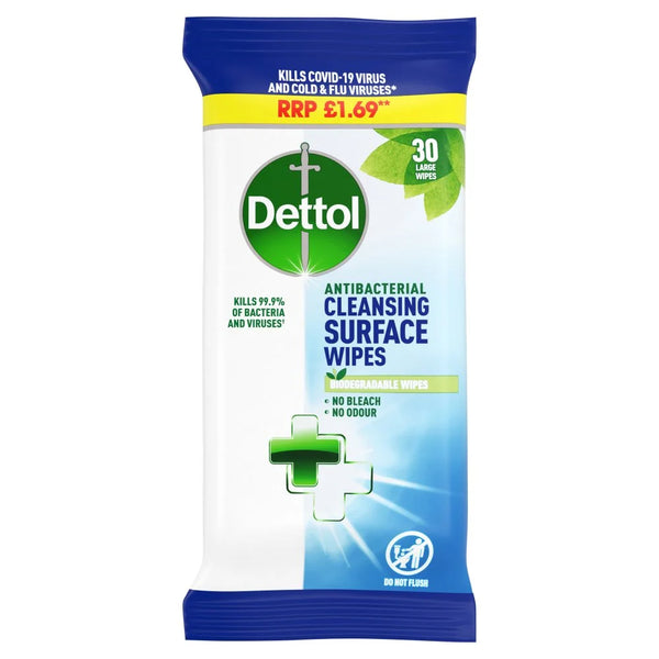 Dettol Antibacterial Surface Cleansing Wipes 30 wipes, front of pack
