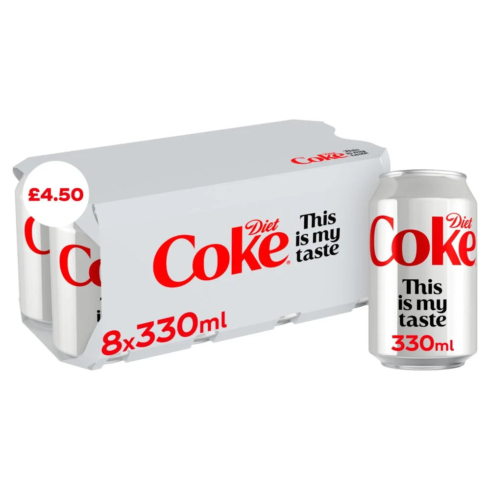 Diet Coke 8 x 330ml Cans, front of pack