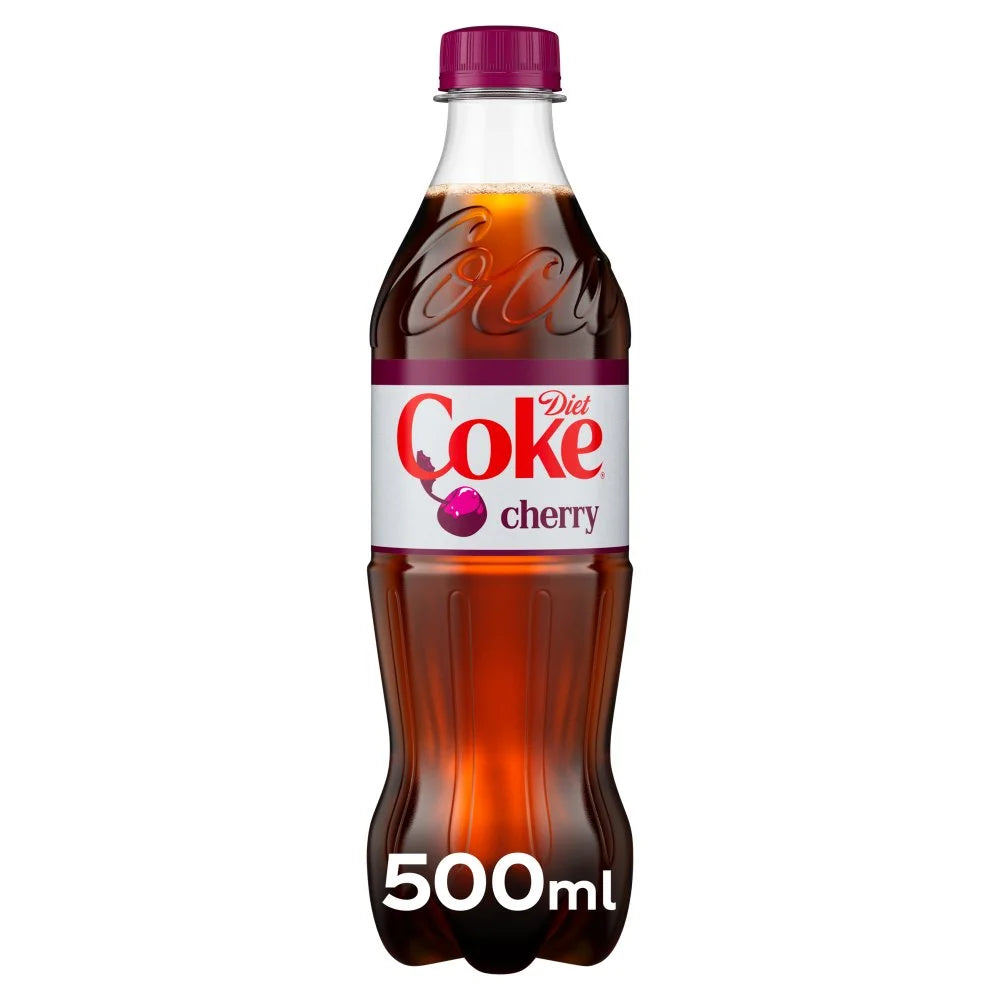 Diet Coke Cherry Cola 500ml bottle, front of pack
